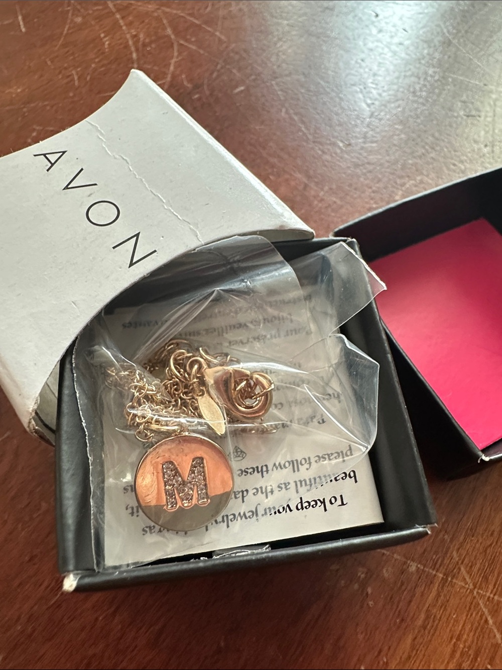 Avon Rose Gold Circle 'M' Pendant Necklace